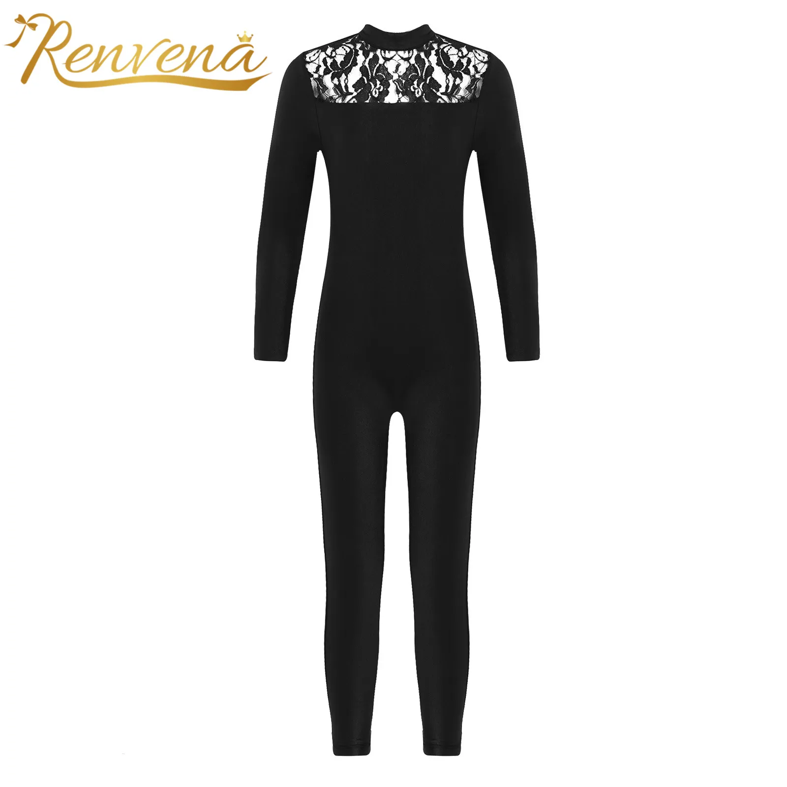 

Kids Girls Long Sleeves Keyhole Back Lace Ballet Gymnastics Leotards Long Pants Dancewear Jumpsuit for Ballerina Dancing Costume