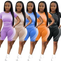 zkyzwx sexy striped two piece set summer outfits for women short sleeve tops biker shorts tracksuit loungewear matching sets