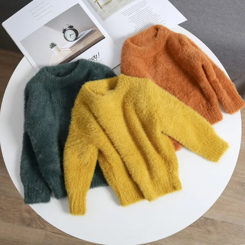 Детский норковый свитер для девочек пуловеры зимний теплый джемпер малышей