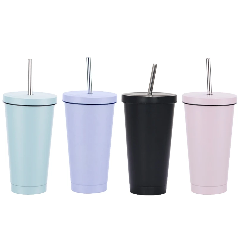 

Car Straw Cup 500ml Reusable Coffee Cup Stainless Steel Travel Mug with Lid Dropshipping