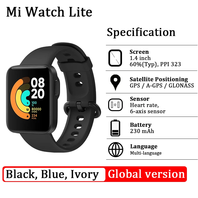 Xiaomi Mi часы Lite GPS который надевается на кисть для контроля пульса во время занятий