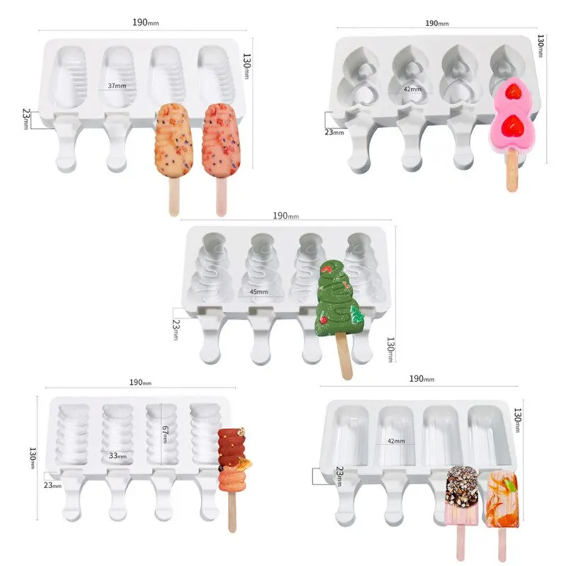 

DIY Homemade Silicone Ice Cream Mold Popsicle Molds Freezer Juice 4 Cell Big Size Ice Tray Popsicle Barrel Maker Baking Mould