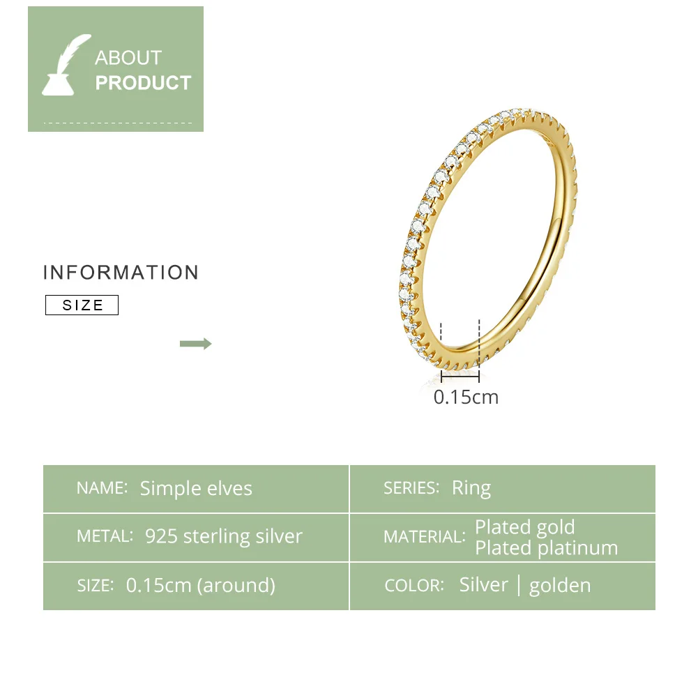 Женское кольцо на палец bamoer из стерлингового серебра 925 пробы с простым покрытием