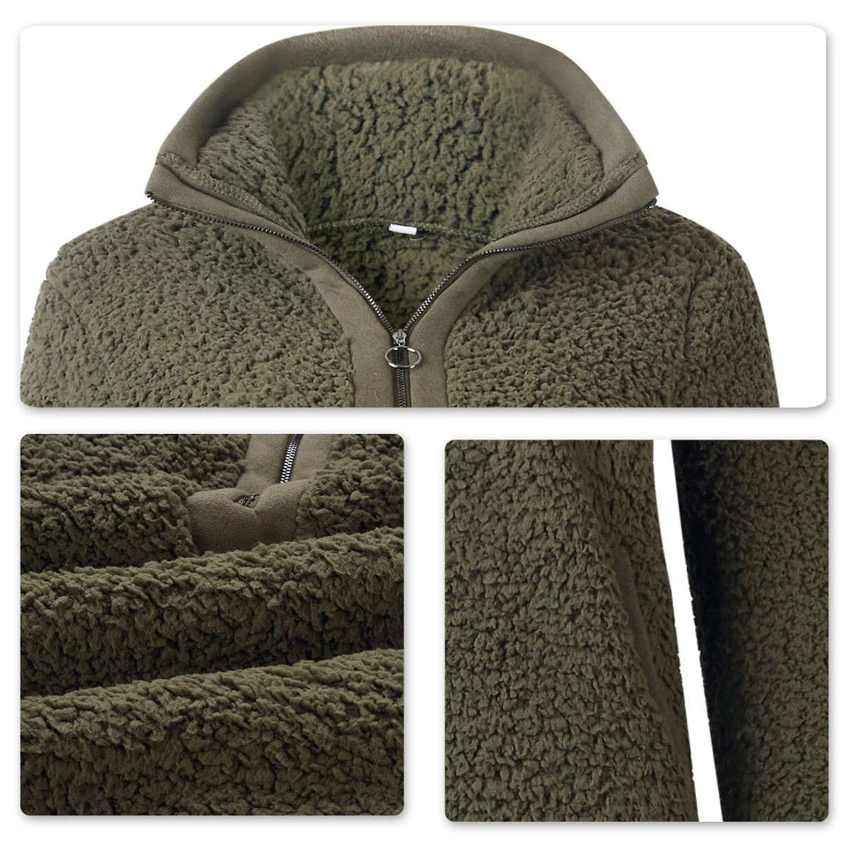

Womens Casual Stand Collar Hoody Thicken Fleece Zipper Stylish Version With Warm Comfort Long Sleeve Winter Solid Color Coat