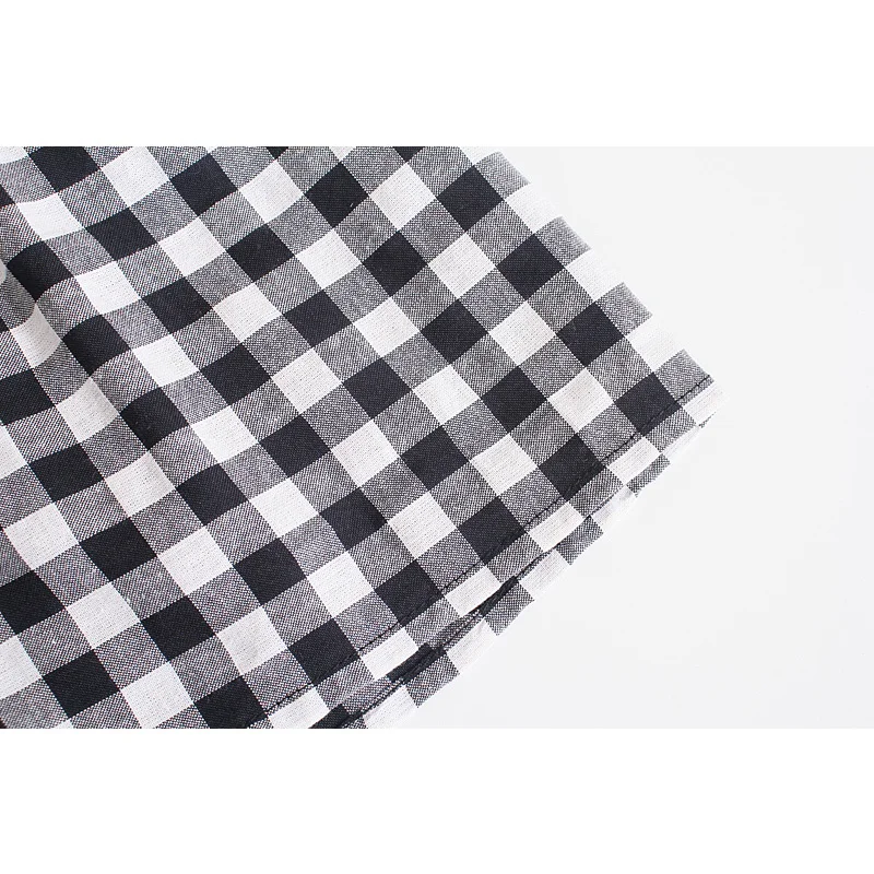 

Za 2021 Women Summer Elasticity High Waisted Puff Sleeve Cotton Dress Female Casual Chic Bow Black And White Checked Midi Skirts