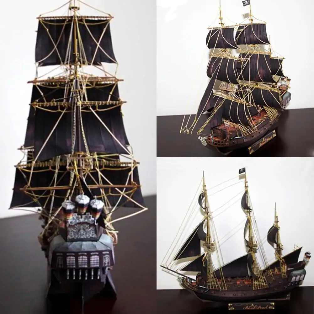 

Paper Model DIY Ship Pirates Of The Caribbean Black Pearl Ancient Sailing Sailboat Warship Papercraft Ship Children's Fund Gifts