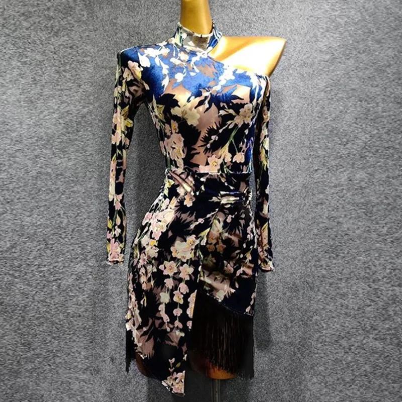 Платья для латиноамериканских танцев с принтом распродажа бархатное платье