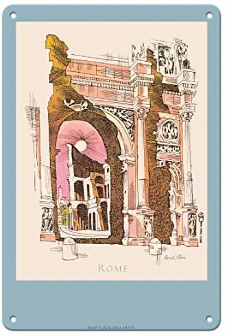 

Rome, Italy - Colosseum - TWA (Trans World Airlines) Menu Cover - Airline Travel Poster by David Klein c.1960s - Metal Sign