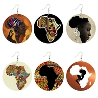 new arrival african map wood ethnic earrings jewelry afro tears headwrap woman black queen vintage painted ear jewelry