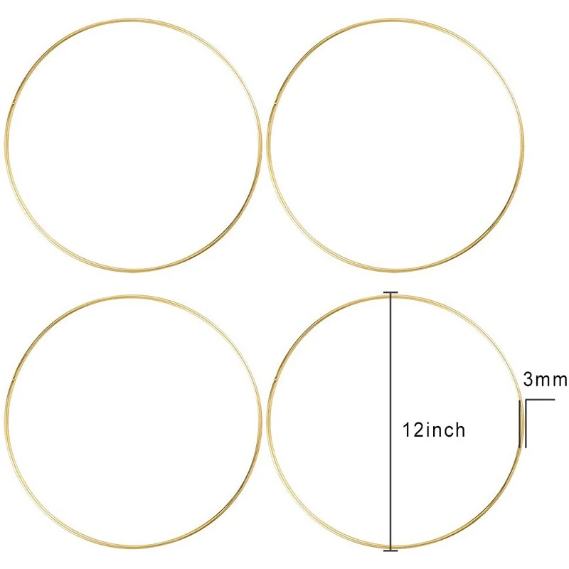 6 Pack 12 Inch Metal Floral Hoop Wreath Macrame Gold Rings for DIY Decor Dream Catcher |