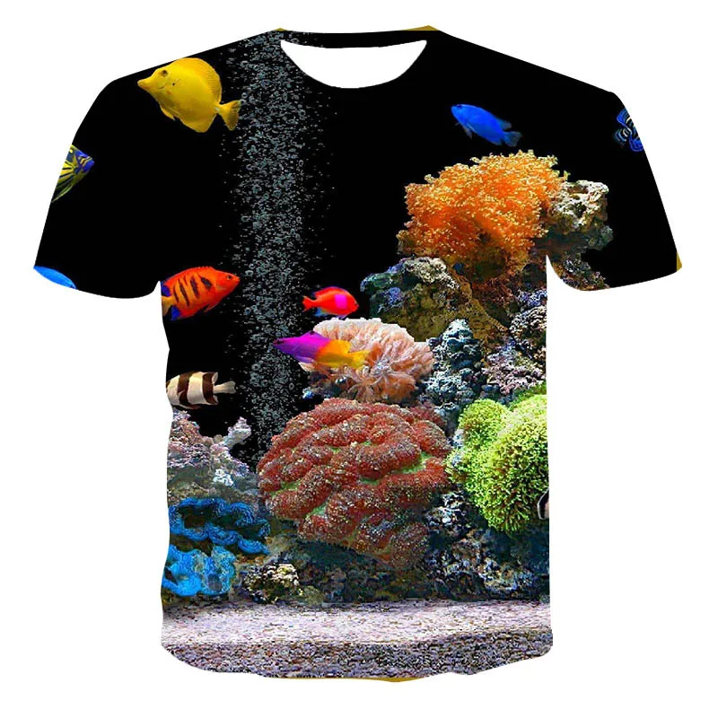 

New men's shirt short sleeve underwater world 3D printing fishing series short sleeve unisex fashion casual round neck T-shirt