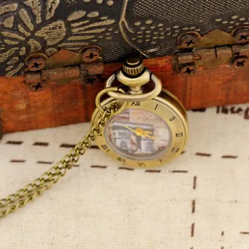 

2019 New Fashion Men and Women Ancient Style Pocket Watch Quartz Bronze Pocket WatchSteampunk Antique Printing Relogio Masculino