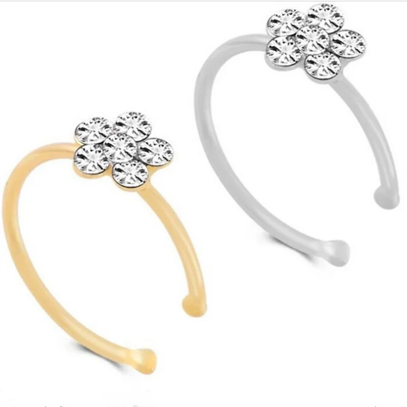 

Men Women Fake Crystal Nose Piercing Body Jewelry Floral Nose Hoop Nostril Nose Ring Tiny Flower Helix Cartilage Tragus Ring