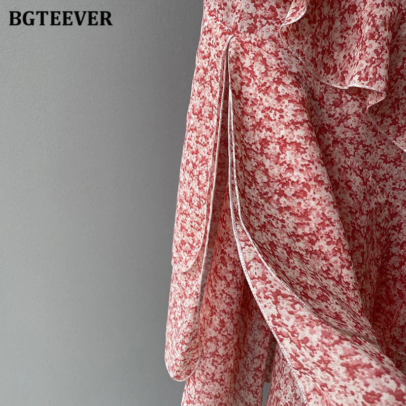 

BGTEEVER Chic Elastic High Waist Female Layered Skirts Summer Floral Print Side Split Women Chiffon Skirts Elegant Ladies Skirts