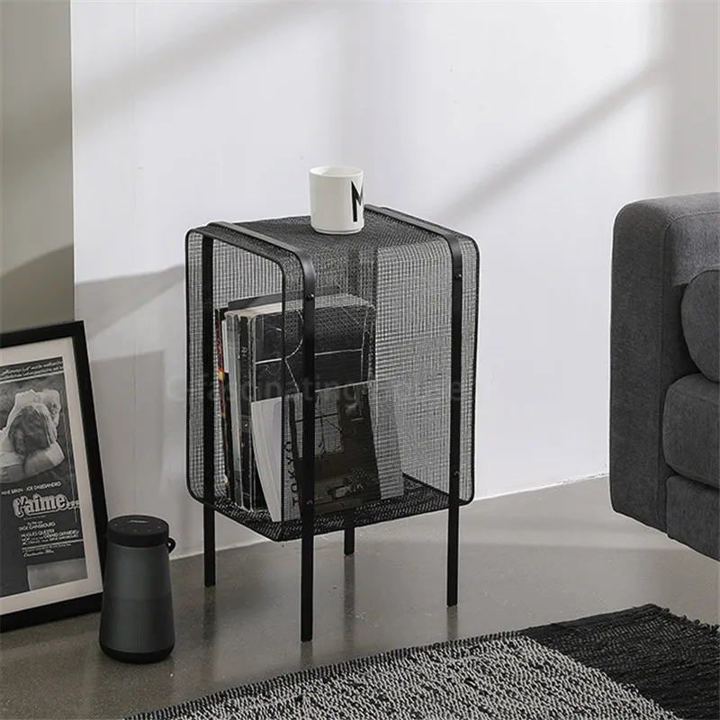 

Fashion Golden Metal Bedside Shelf Multi-layer Steel Wire Coffee Desk Magazine Rack Fashion Design Book Storage Organizer