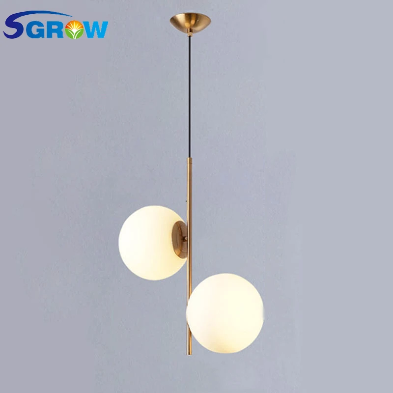 

SGROW Art Hanging Lighting Fixtures for Dinning Room Metal Body Lamp 2 Glass Balls Lamp Pendant Light E14 Bulb Indoor Lights