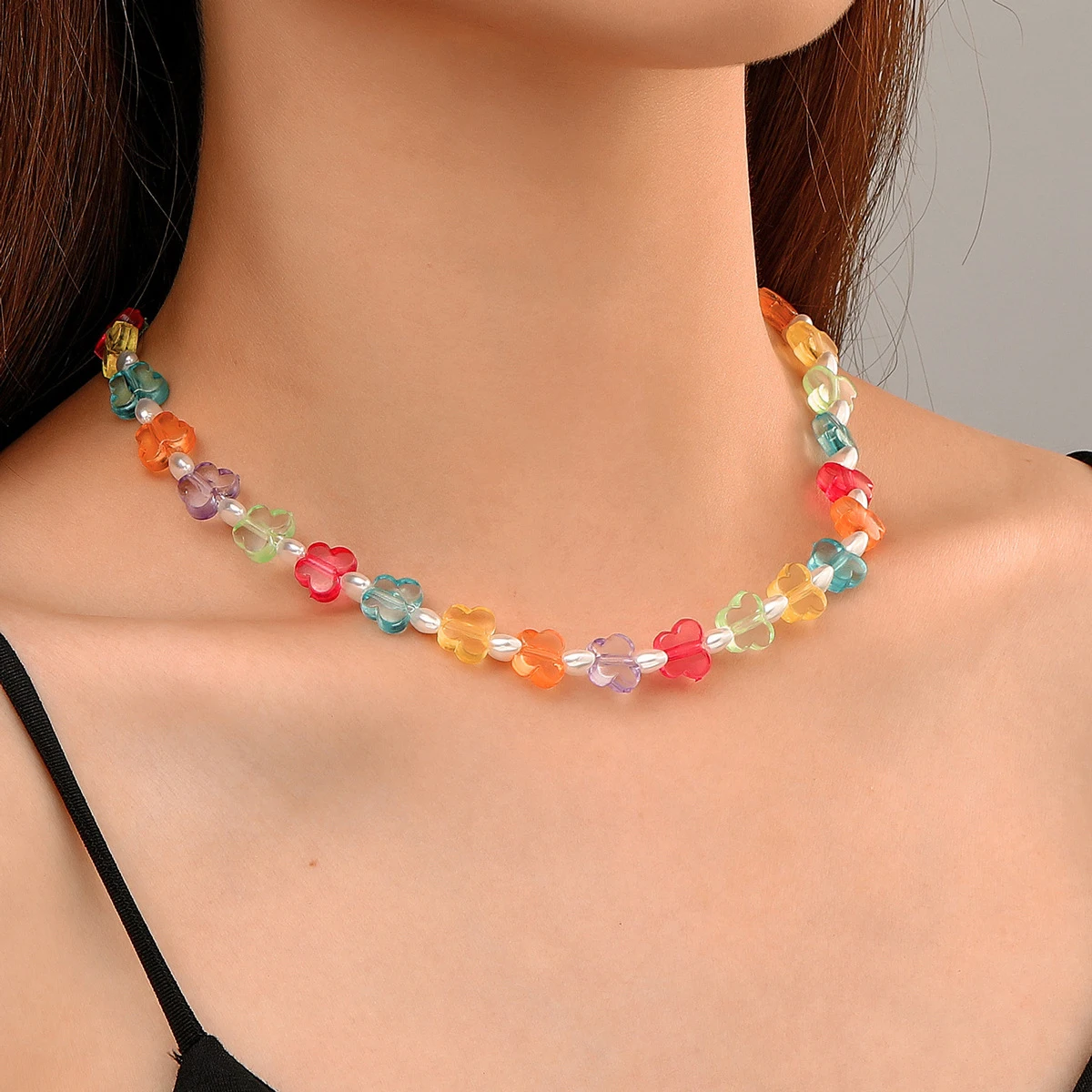 

Cute Rainbow New Boho Acrylic Butterfly Beaded Choker Necklace for Women Girls Bohemia Vacation Natural Stone Korea Necklace