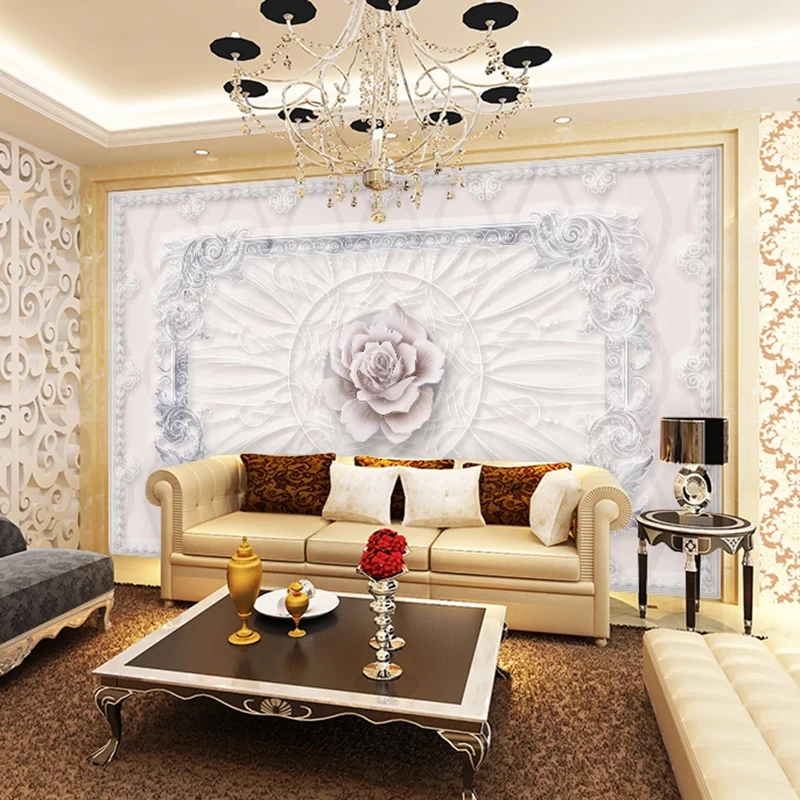 Европейский стиль Тисненый Цветочный узор фото фрески обои гостиная отель