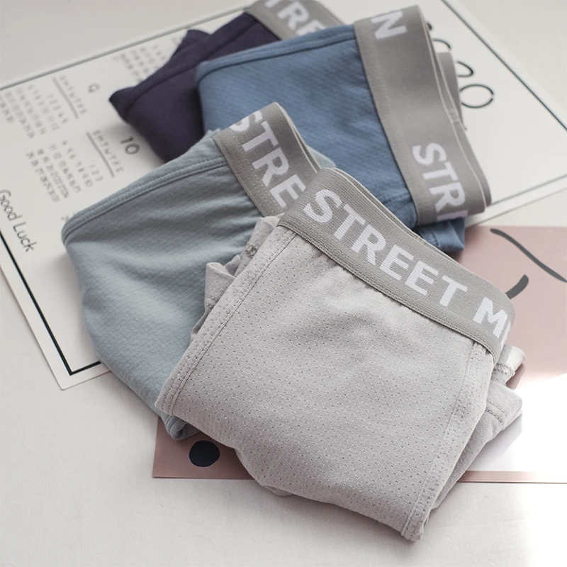 3 Pieces Men Panties Breathable Men Underwear Boxer Cotton Summer Mid-waist Men Boxer Shorts Solid Color Underpants 2020 New