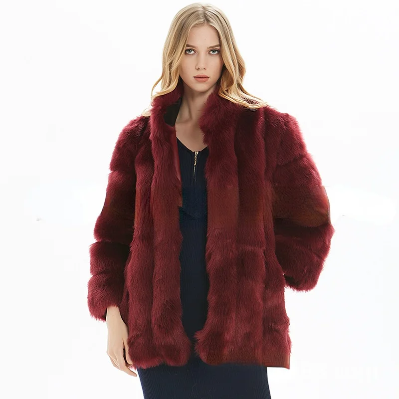 Fox Fur Faux Fur Jacket Stand Up Collar Casual Back To The Basics Womens Fur Coat Donsignet
