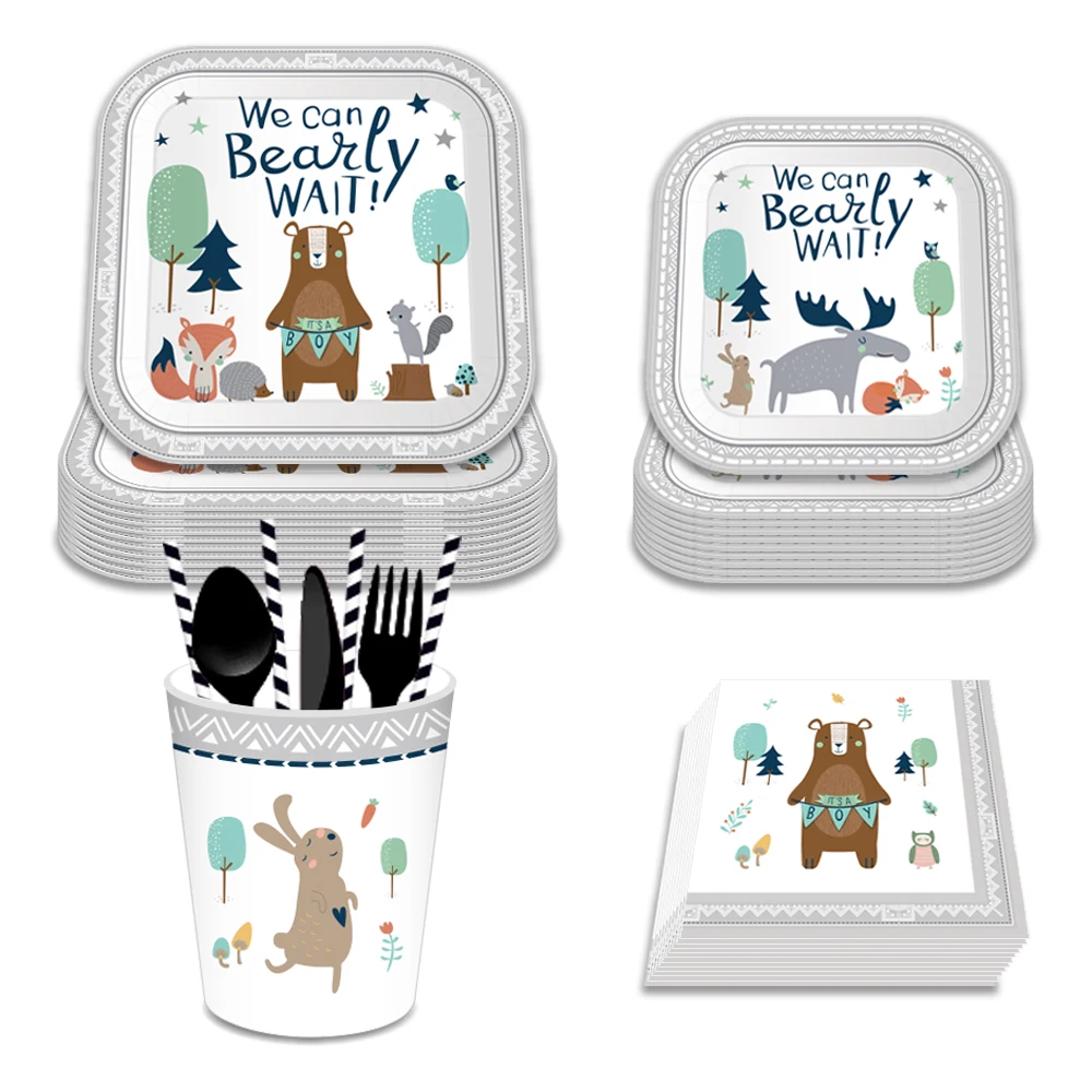 

Indian Jungle Animals Happy Birthday Party Disposable Tableware Sets Cartoon Wild One Roar Bear Baby Shower Party Decorations