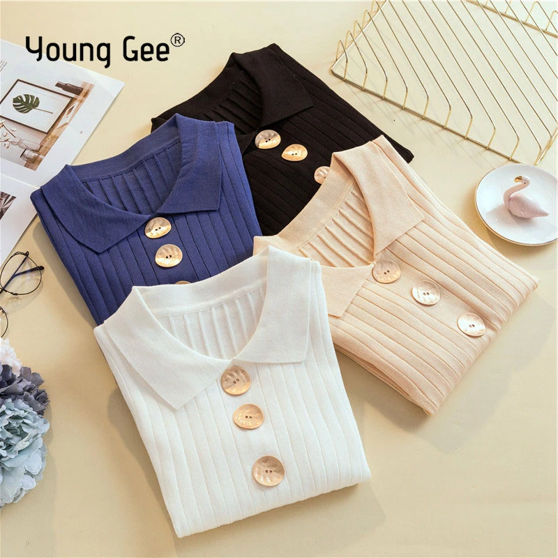 Женский осенне-зимний свитер Young Gee пуловер с длинным рукавом и отложным