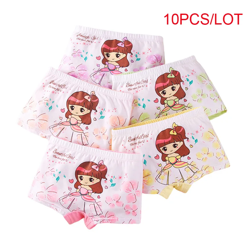 

10 Pcs /Lot Children's Girls Underwear Cotton Babies Shorts Panties Cartoon Designs Breathable Underpants Soft Boxer Briefs