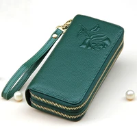 new wallet women leather long womens wallet double zipper clutch large capacity simple cowhide clutch green wallet