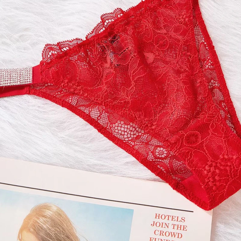 Letter Rhinestone Brand Lingerie Set Women Sexy lace Push Up Bra Panty 2 Piece Brief Sets Pink Comfort Underwear Set lenceria