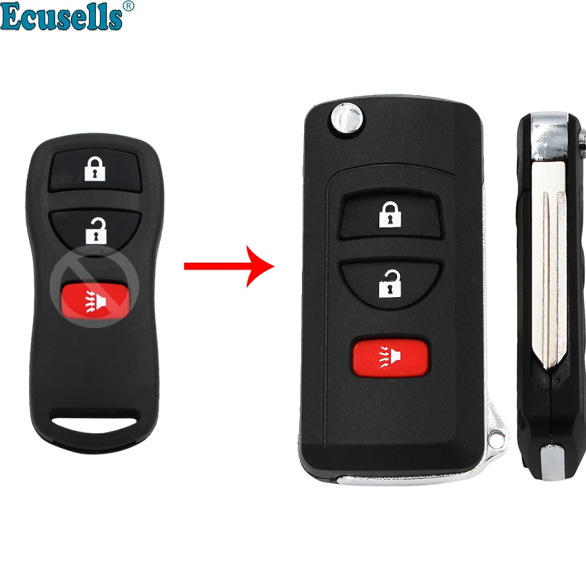 

3 buttons modified flip keyless fob key blank remote key shell for Nissan Armada Frontier Murano Pathfinder Quest Titan Xterra