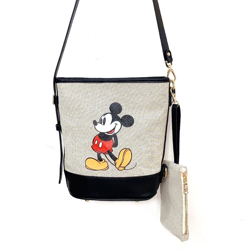 

Disney New Mickey Bucket Bag Canvas Shoulder Bag Color Fashion Printing handbag+ purse Large Capacity Crossbody Bag backpack
