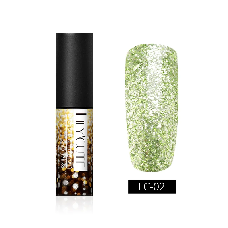 Gold LC-02 LILYCUTE косметика парфюмерия диспенсер 5 мл Платиновый Гель-лак со сверкающими блёстками розы цвета: золотистый, серебристый! полупостоянная био-Гели Soak Off УФ гель для ногтей лак для ногтей, гель - Цвет: Gold LC-02