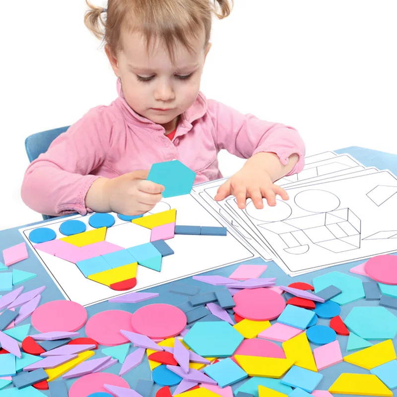 

180 Pcs of Geometric Shape Jigsaw Puzzle Toys Creative Wooden Puzzle Children's Educational Ever-changing Tangram Toy