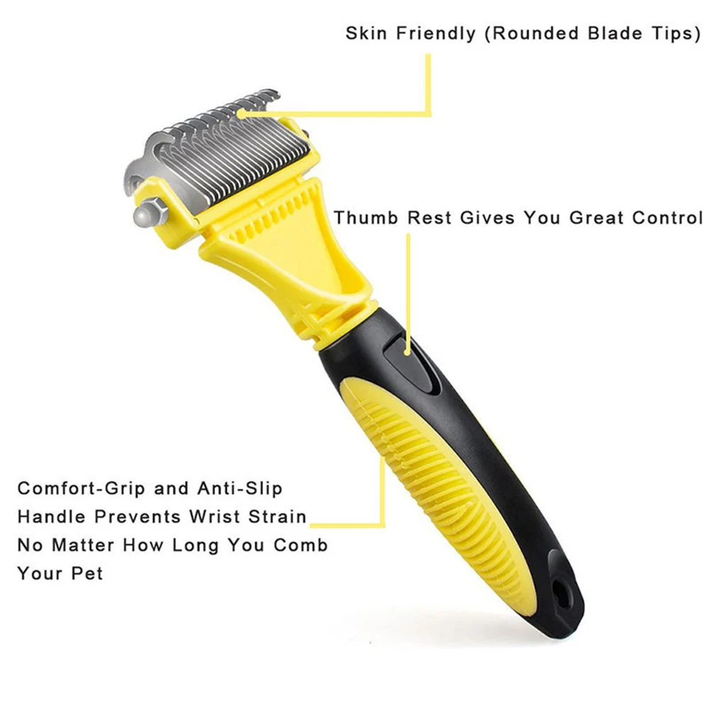 

Professional Dog Brush Dematting Gently Efficient Safe Pet Comb Rake Removes Undercoat Knots Wooden Handle Puppy Grooming