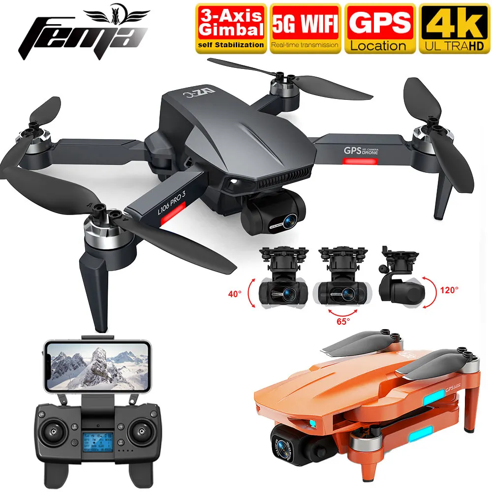 Квадрокоптер FEMA L106 PRO3 3-осевая Карданная камера 4K GPS Wi-Fi FPV 25 мин. бесщеточный L700PRO |