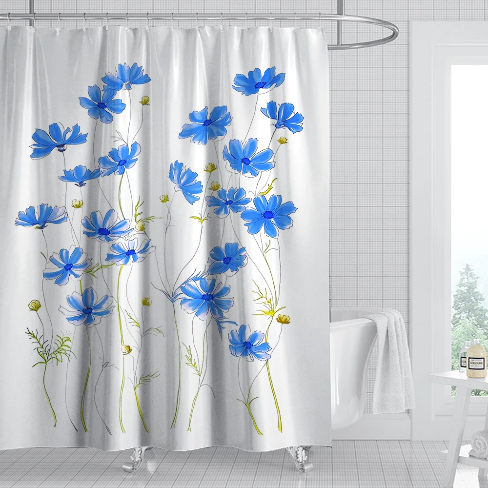 

Nordic style beautiful flower sun and moon pattern art shower curtain waterproof bathroom layout home decoration