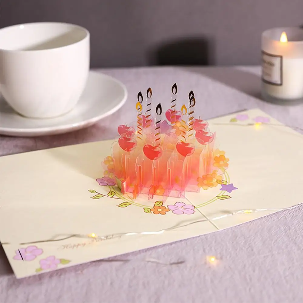 3D Crystal Cake Greeting Card Birthday with Mini Transparent Clear for Girlfriend Fam | Дом и сад