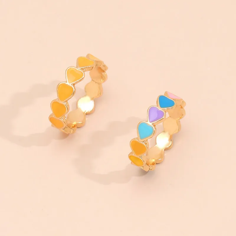 

2021 Jewelry Gifts Women Love Heart Dripping Oil Rings Set