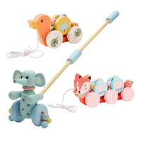 1pc baby toddler car toy cartoon animal elephant fox trailer toys montessori newborn early teaching walker infant wooden gifts