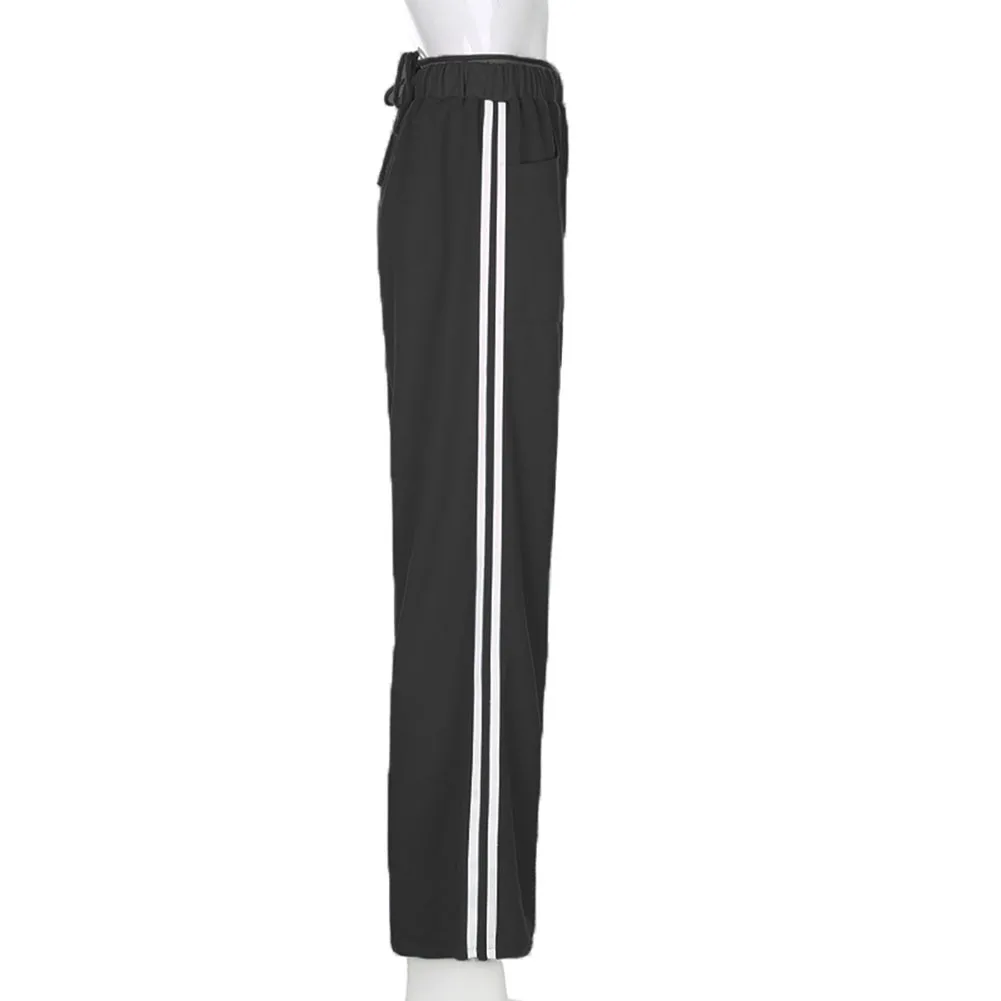 

Y2k Aesthetics Women Sweatpants Long Sweat Pants Streetwear Striped Bandage Pockets Loose Trousers Hip Hop Y2k Pants 90s Outfits