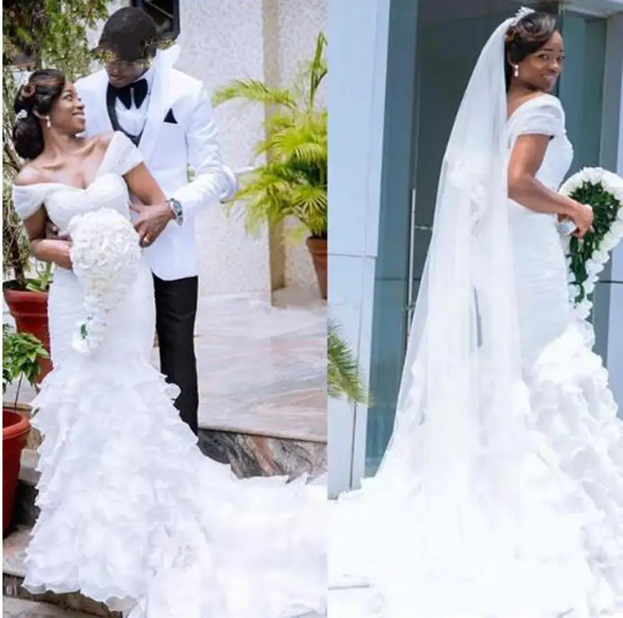 

Plus Size Mermaid Wedding Dresses 2022 Lace Floral Off Shoulder Full length African Nigeria Beach Holiday Bridal Church Wedding