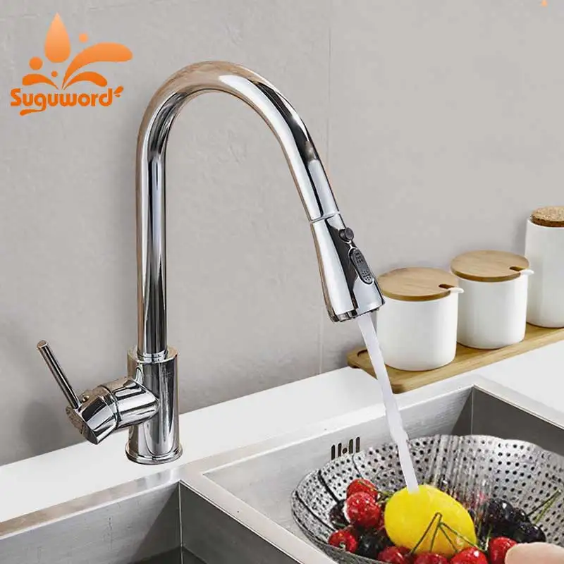 chrome brushed orb Pull Out Kitchen Faucet Silver Single Handle Nickel Kitchen Tap Single Hole Handle Swivel Sprayer Water Mixer