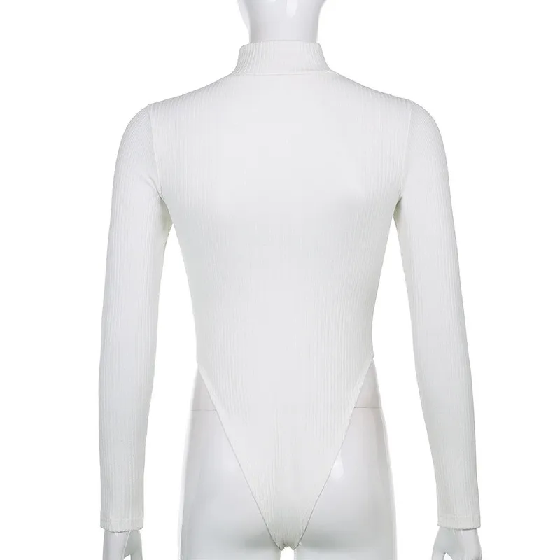 

Sexy Women Basic Bodycon Bodysuits Streetwear Long Sleeve O-neck Bodysuits Fall Solid Color Cut Out One-Piece Leotard Bodysuits