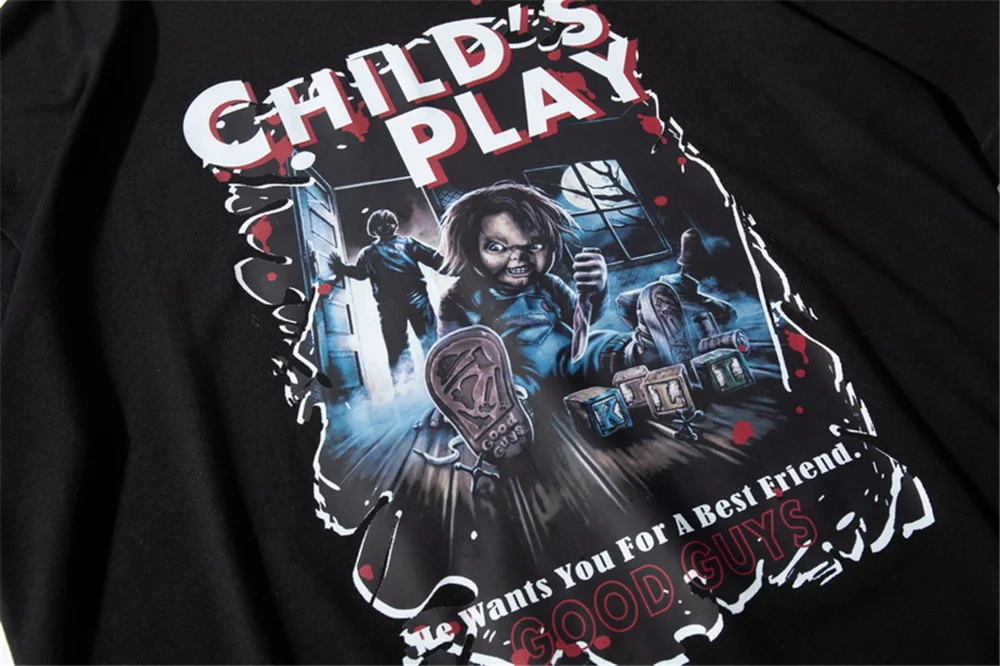 

Men's Hip Hop Streetwear T-Shirt Child's Play Print T Shirt 2021 Summer Short Sleeve Harajuku Cotton Casual Tshirt Tops Tees