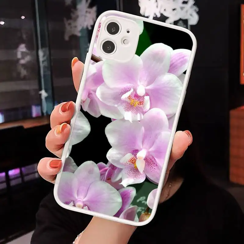 

beauty color Orchid Flowers Phone Case Matte Transparent for iPhone 7 8 11 12 s mini pro X XS XR MAX Plus cover funda