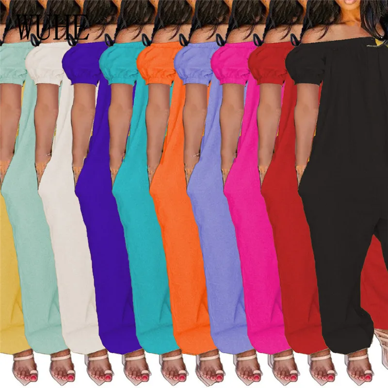 

WUHE Streetwear Casual Jumpsuits Short Sleeve Slash Neck Off Shoulder Pockets Elegant Women Office Work Club Party Overalls