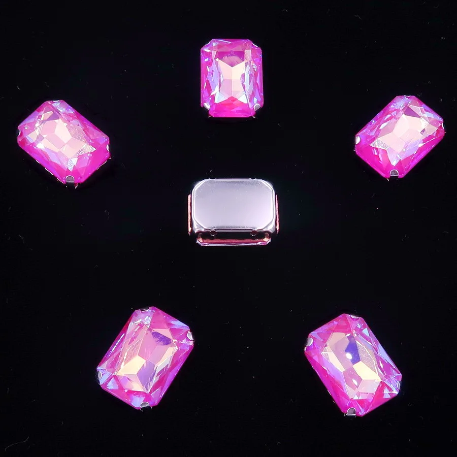 A25 Fuchsia AB Серебряный металлический коготь 20 шт/п Радужный и Желейный AB стеклянный кристалл 13*18 мм прямоугольная форма пришитые Стразы бусины ручной работы diy отделка - Цвет: A25 Fuchsia AB
