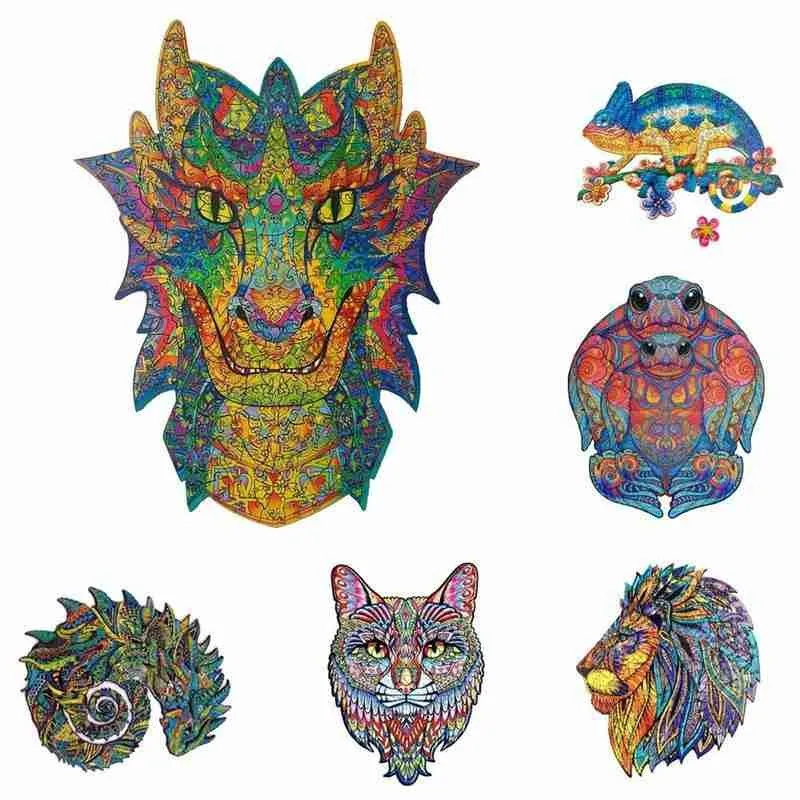 

Sea Turtle Chameleon Cat Head Diy Puzzle Wooden Cartoon Animal Jigsaw Puzzles For Adults Kids Interaction Educational Gifts