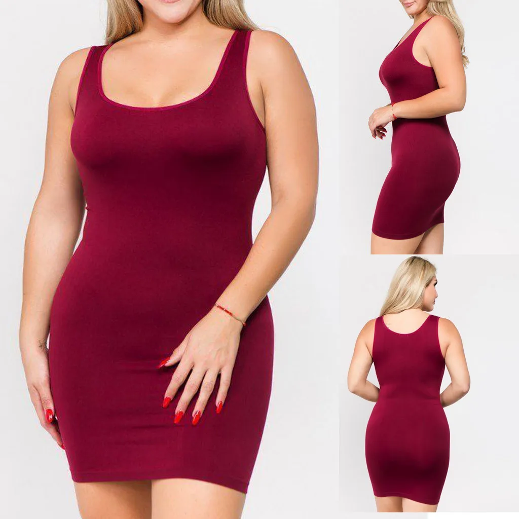 

Размера плюс платья для женщин 4xl 5xl 6xl вечернее облегающее элегантное однотонное платье миди с круглым вырезом без рукавов женское Клубное ...