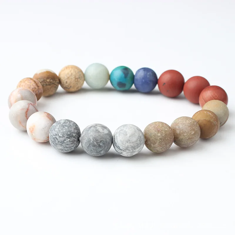 10mm Matte Stone Натуральный хрусталь камень бусины браслет Вселенная восемь растений галактика солнечной системы браслеты для мужчин или женщин Прямая поставка - Окраска металла: 10mm Matte Stone